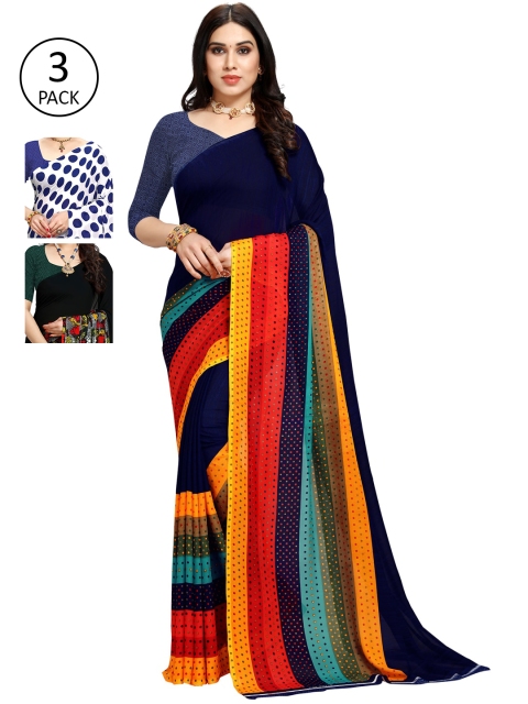 

KALINI Pack of 3 Poly Georgette Printed Sarees, White
