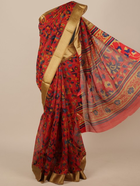 

Pothys Red & Blue Floral Zari Saree