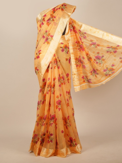 

Pothys Orange & Yellow Floral Cotton Blend Saree
