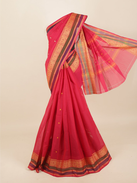 

Pothys Pink & Gold-Toned Woven Design Zari Pure Cotton Saree