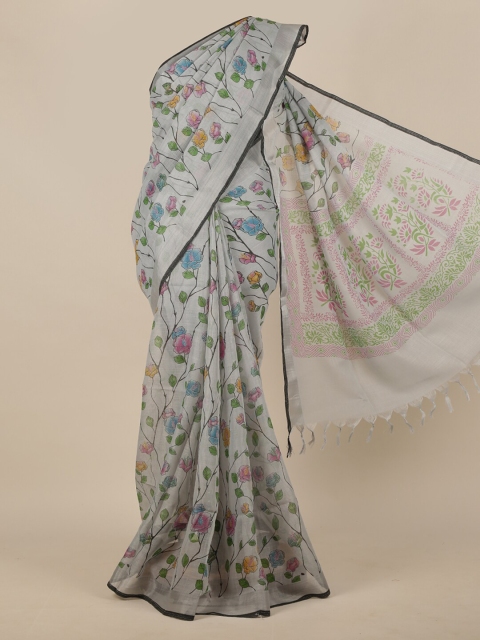 

Pothys Grey & Green Floral Linen Blend Saree