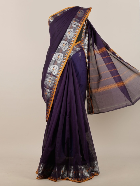 

Pothys Purple & Silver-Toned Zari Pure Cotton Saree