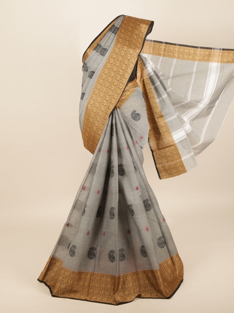 

Pothys Grey & Gold-Toned Paisley Pure Cotton Saree