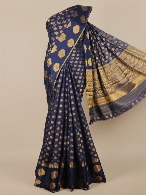 

Pothys Blue & Gold-Toned Floral Jute Silk Saree