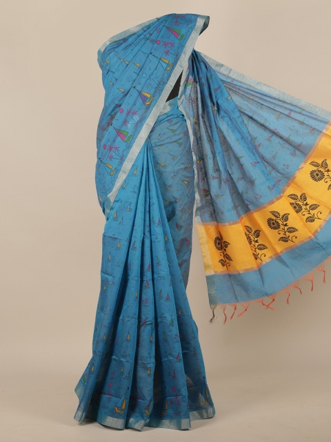 

Pothys Women Blue & Yellow Cotton Blend Saree