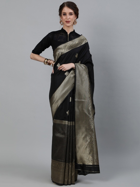 

KALINI Black & Silver-Toned Ethnic Motifs Art Silk Banarasi Saree