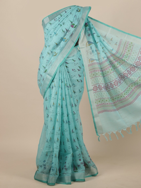 

Pothys Blue & Green Linen Blend Saree