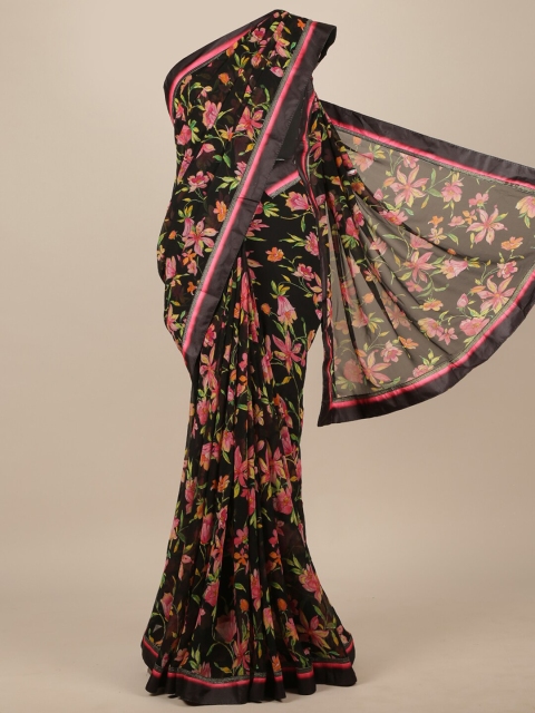 

Pothys Black & Pink Floral Poly Chiffon Saree