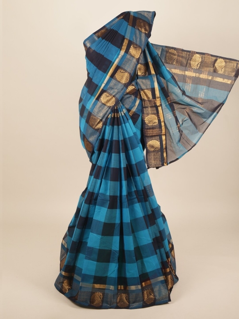 

Pothys Blue & Black Checked Zari Pure Cotton Saree
