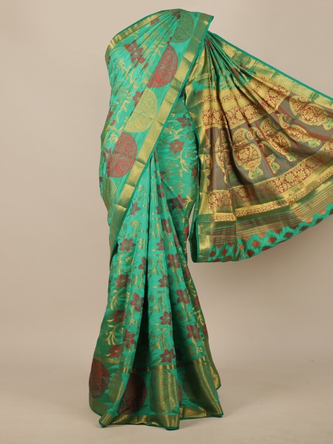 

Pothys Green & Gold-Toned Woven Design Jute Silk Saree