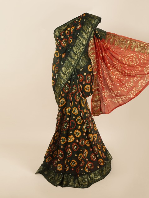 

Pothys Green & Orange Bandhani Zari Art Silk Saree