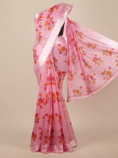 

Pothys Pink & Orange Floral Zari Saree