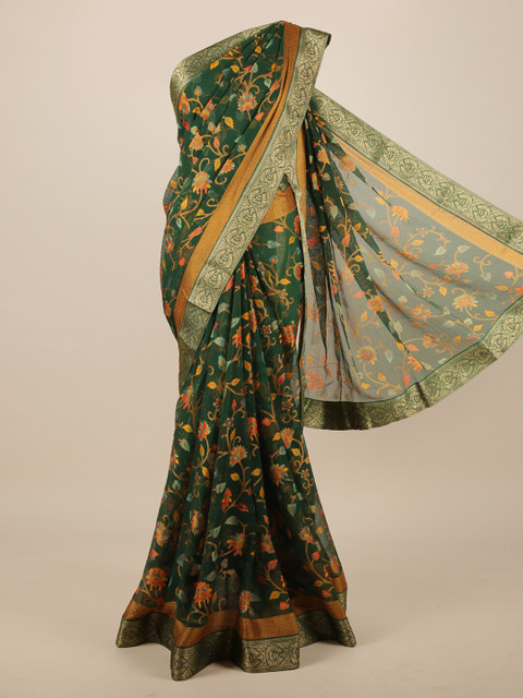 

Pothys Green & Orange Floral Zari Saree