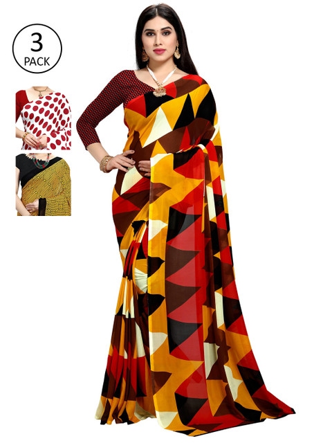 

KALINI Pack Of 3 Red & Yellow Saree