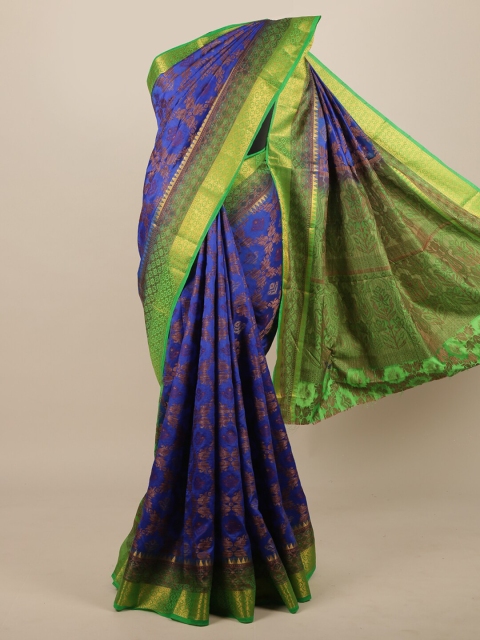 

Pothys Blue & Green Floral Zari Jute Silk Saree