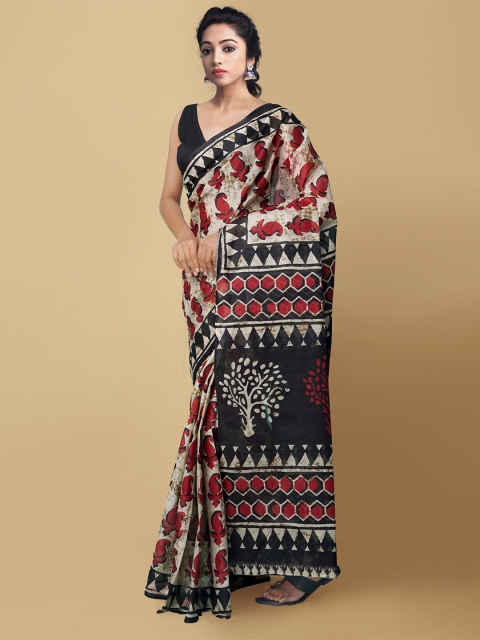 

Unnati Silks Women White & Black Pure Krisha Summer Cotton Sustainable Saree