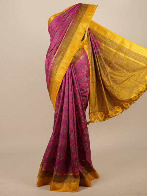 

Pothys Pink & Yellow Ethnic Motifs Zari Jute Silk Saree