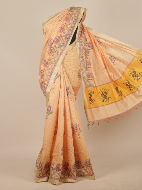 

Pothys Beige & Pink Floral Silk Cotton Saree