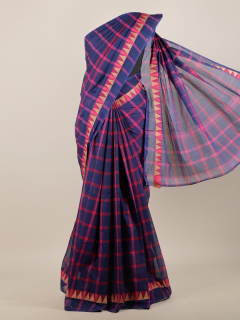 

Pothys Navy Blue & Pink Checked Pure Cotton Saree