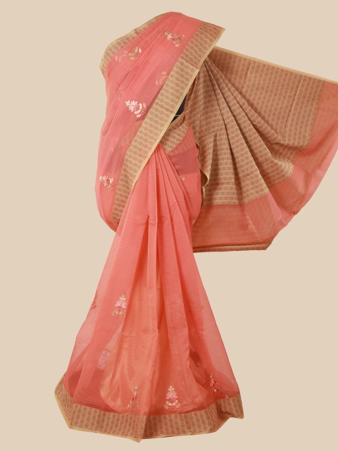 

Pothys Peach-Coloured & Green Embellished Saree