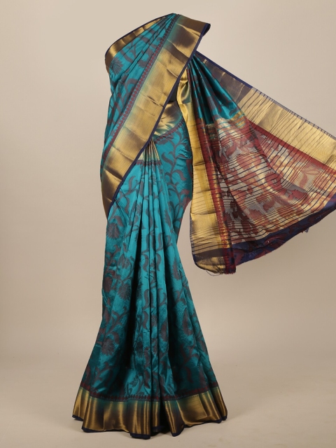 

Pothys Blue & Gold-Toned Woven Design Zari Jute Silk Saree