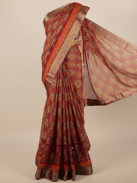 Pothys Purple & Rust Red Printed Saree