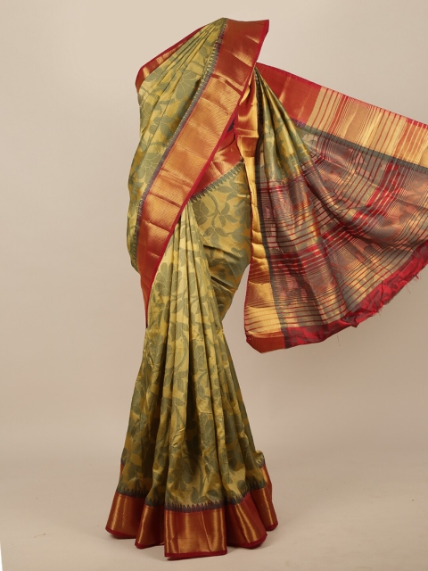 

Pothys Green & Red Floral Jute Silk Saree