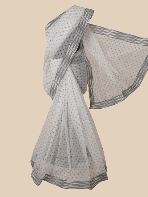 

Pothys White & Grey Supernet Saree