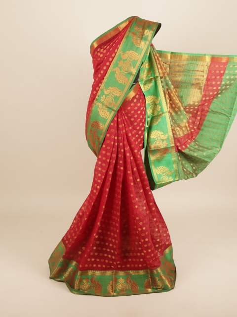 

Pothys Women Maroon & Green Cotton Blend Woven Designed Saree