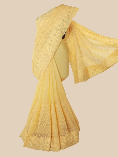 

Pothys Yellow Floral Beads and Stones Net Saree