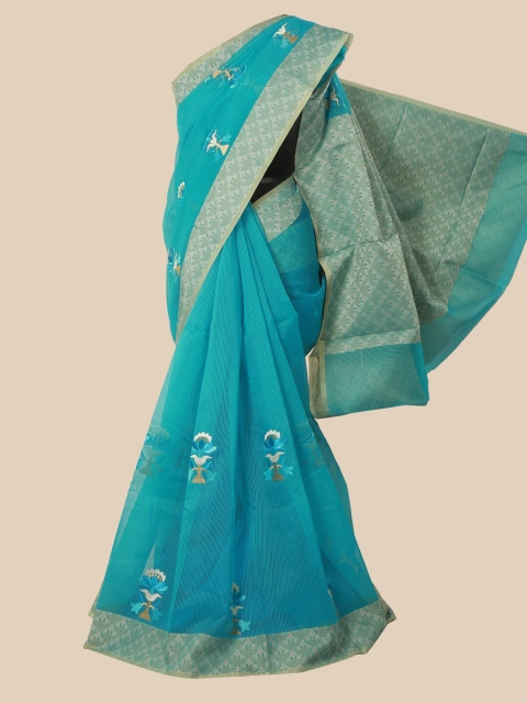 

Pothys Blue & Brown Floral Cotton Blend Saree