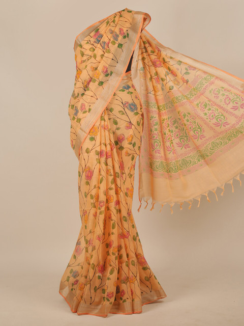

Pothys Orange & Pink Floral Linen Blend Saree