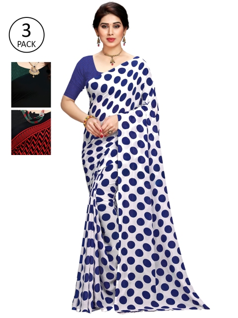 

KALINI Set of 3 Blue, Black & Red Printed Sarees