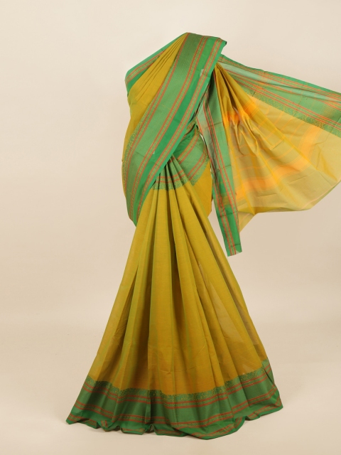 Pothys Mustard & Green Pure Cotton Saree