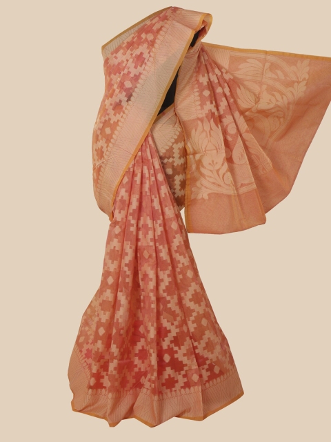 

Pothys Peach-Coloured & Gold-Toned Woven Design Manipuri Cotton Saree