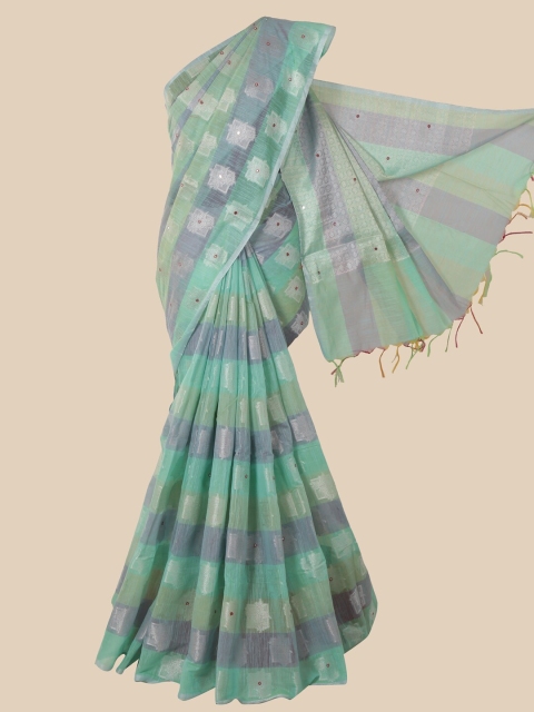 

Pothys Sea Green & Blue Cotton Blend Saree