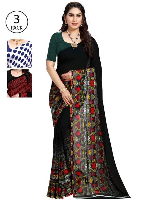 

KALINI Pack Of 3 Printed Saree, Black