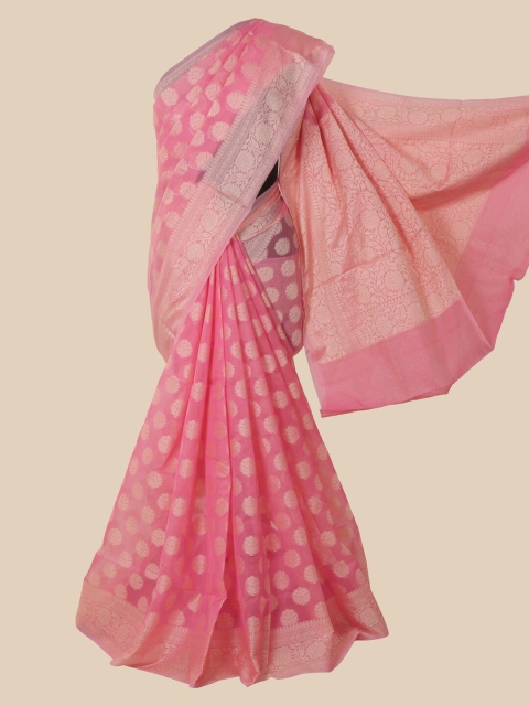 

Pothys Pink & Silver-Toned Woven Design Manipuri Cotton Saree