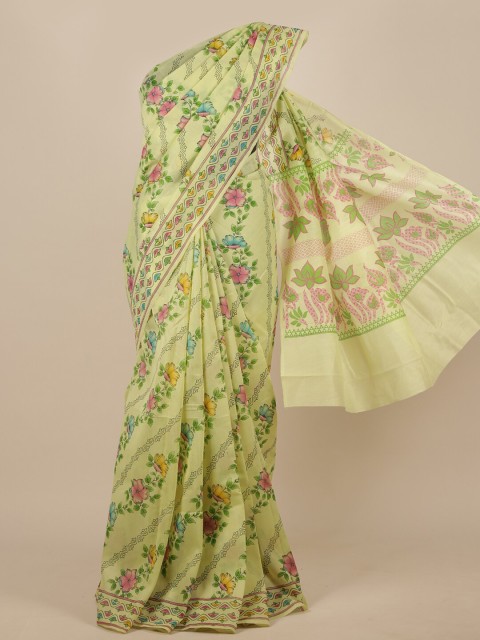 

Pothys Green & Yellow Floral Saree