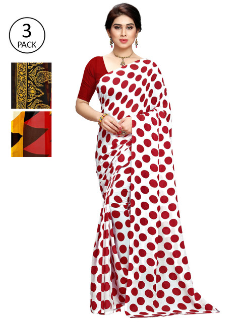 

KALINI Pack Of 3 White & Red Saree