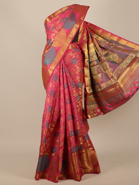 

Pothys Pink & Blue Woven Design Jute Silk Saree