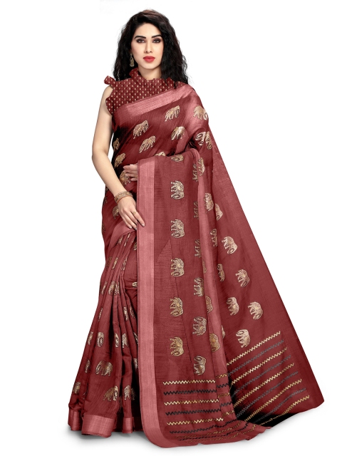 

KALINI Maroon & Gold-Toned Woven Design Zari Saree