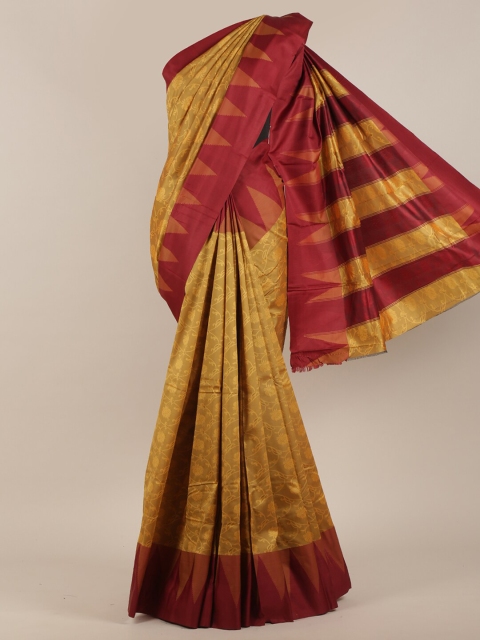 Pothys Mustard & Maroon Floral Art Silk Saree