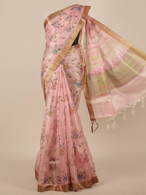 

Pothys Pink & Gold-Toned Floral Cotton Blend Saree