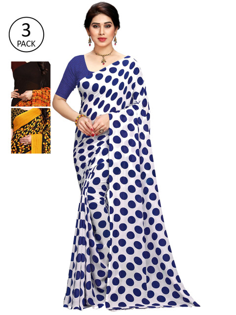 

KALINI Pack of 3 Printed Sarees with Unstitched Blouse Pieces, Multi