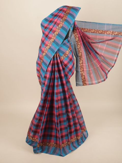 

Pothys Pink & Blue Checked Pure Cotton Saree
