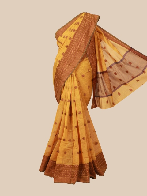 

Pothys Mustard Yellow & Brown Printed Saree