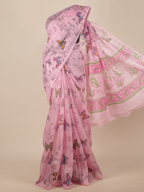 

Pothys Pink & Blue Cotton Blend Saree
