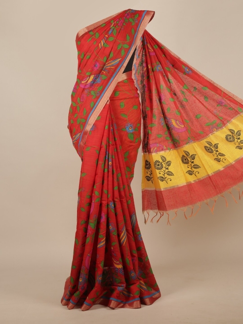 

Pothys Red & Yellow Floral Zari Saree