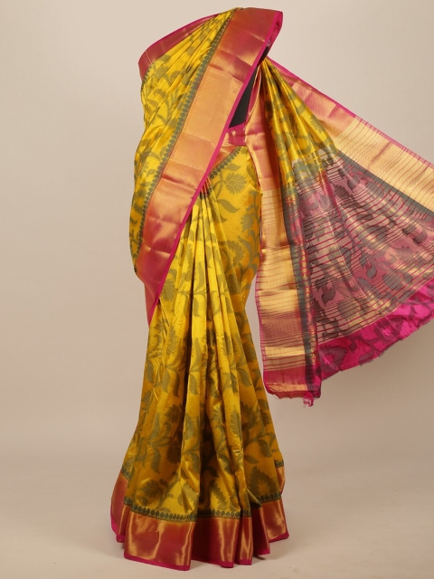 

Pothys Yellow & Grey Floral Zari Jute Silk Saree